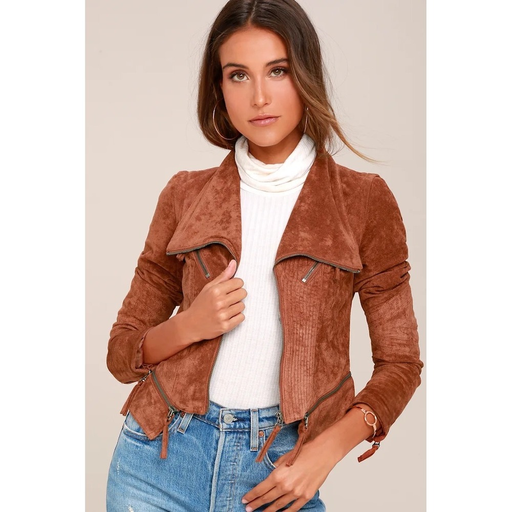Lulus Sole Mio Small Rust Orange Suede Moto Jacket Western Country Concert